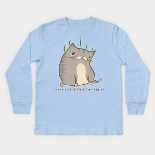 Wake Up and Smell the Tabbies (Gray Version) Kids Long Sleeve T-Shirt